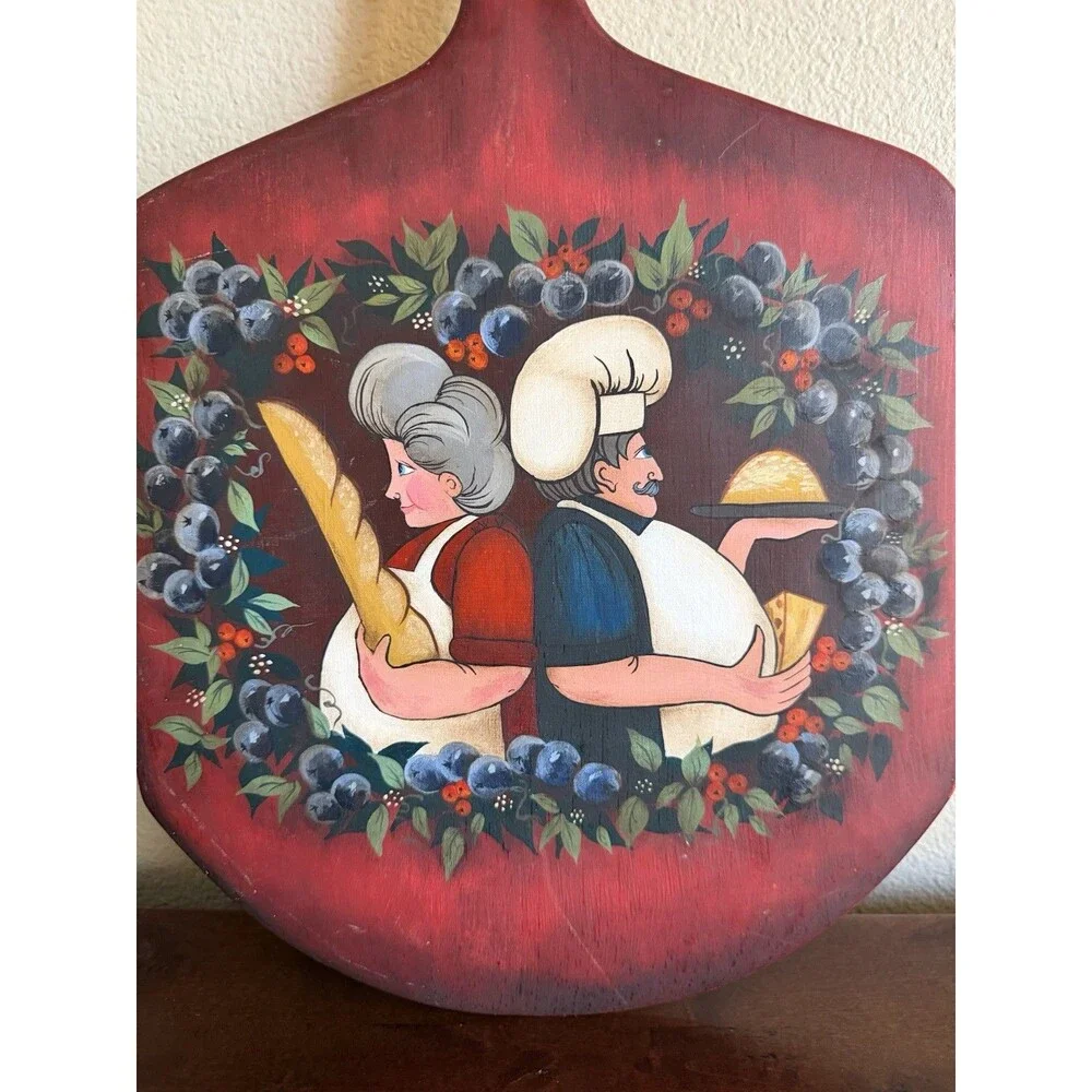 Vintage Hand Painted Wood Pizza Peel Baker Pizza Maker Board Beautiful Unique